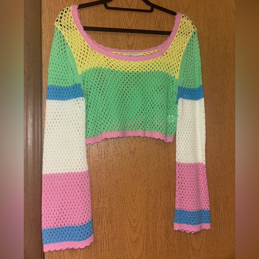 Colorful cropped crochet sweater